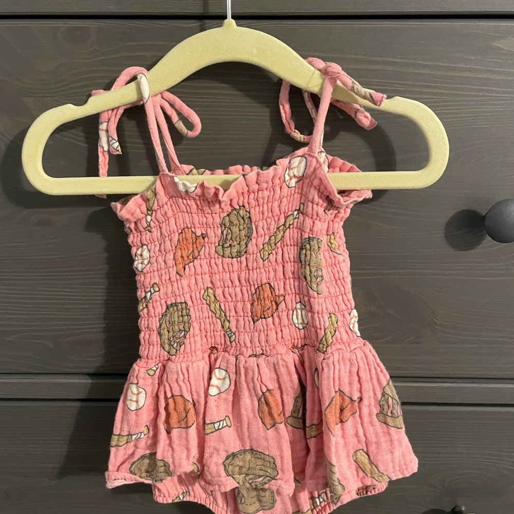 Angel Dear Smocked Pink Baseball Bubble with Skirt 6-12 month